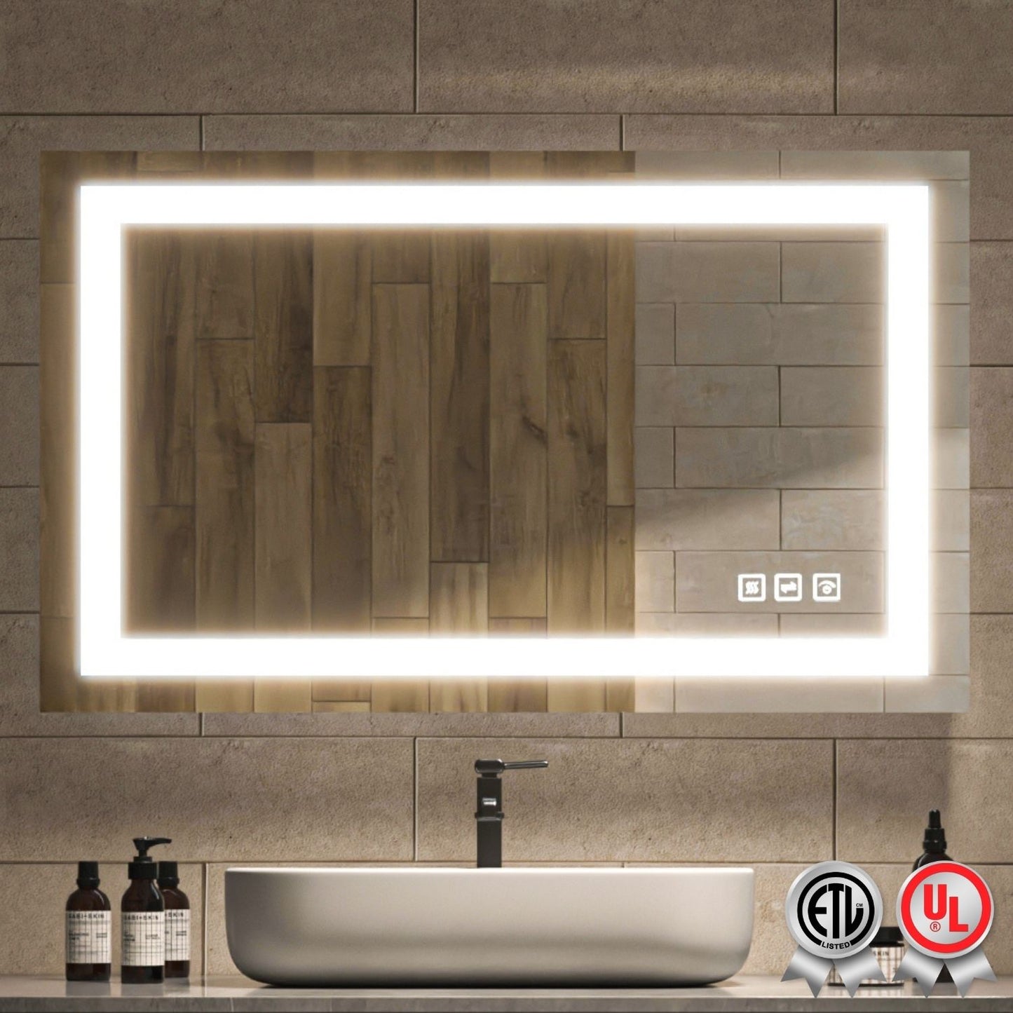 Waterpar® 40 in. W x 24 in. H LED Rectangular Frameless Anti-Fog Bathroom Mirror Front Light