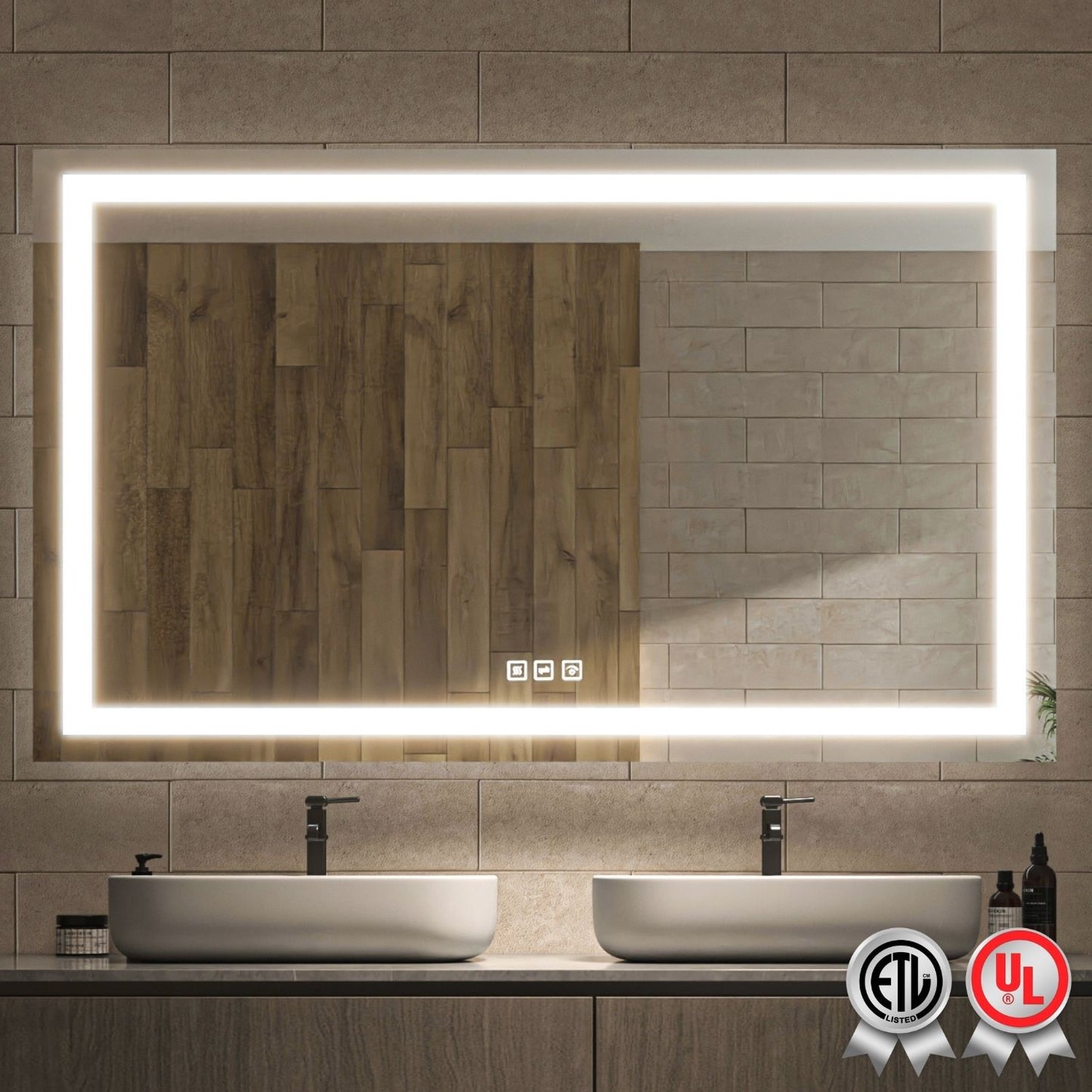 Waterpar® 60 in. W x 36 in. H Rectangular Frameless Anti-Fog LED Wall Bathroom Vanity Mirror with Front Light