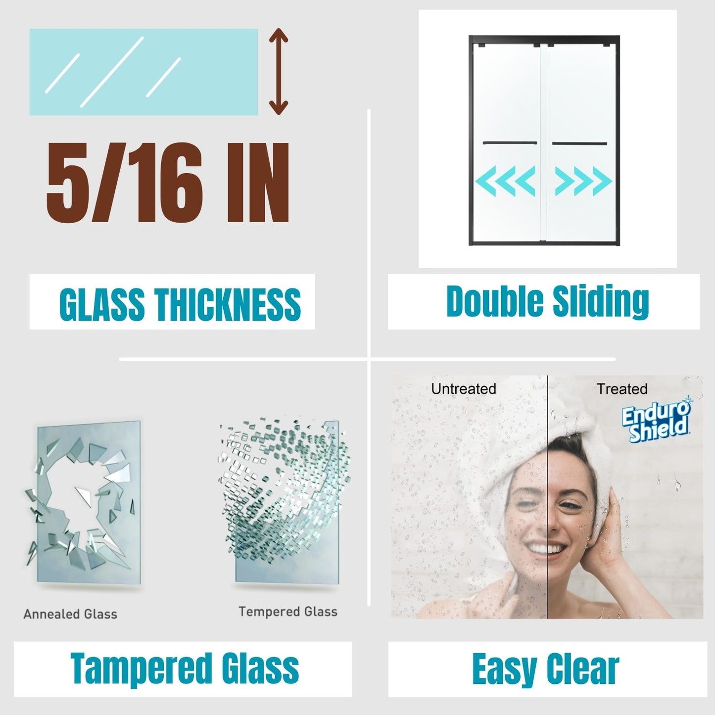 Waterpar® 56-60 in. W x 76 in. H Sliding Semi-Frameless Shower Door with Double Handle