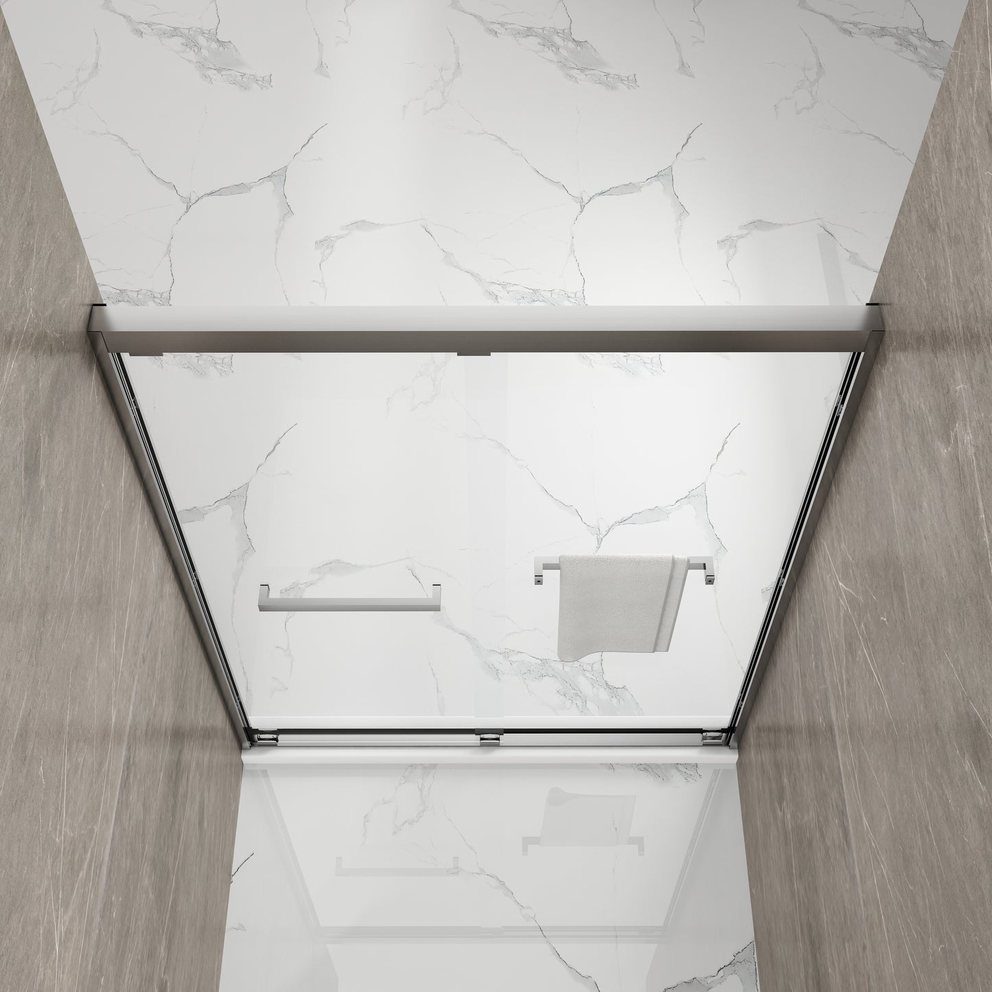 Waterpar® 56-60 in. W x 76 in. H Sliding Semi-Frameless Shower Door with Double Handle