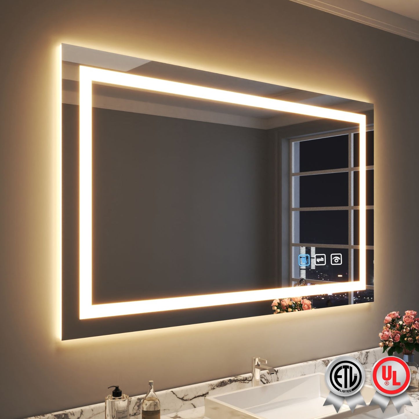 Waterpar® 60 in. W x 36 in. H Rectangular Frameless Wall Bathroom Vanity Mirror with Backlit and Front Light