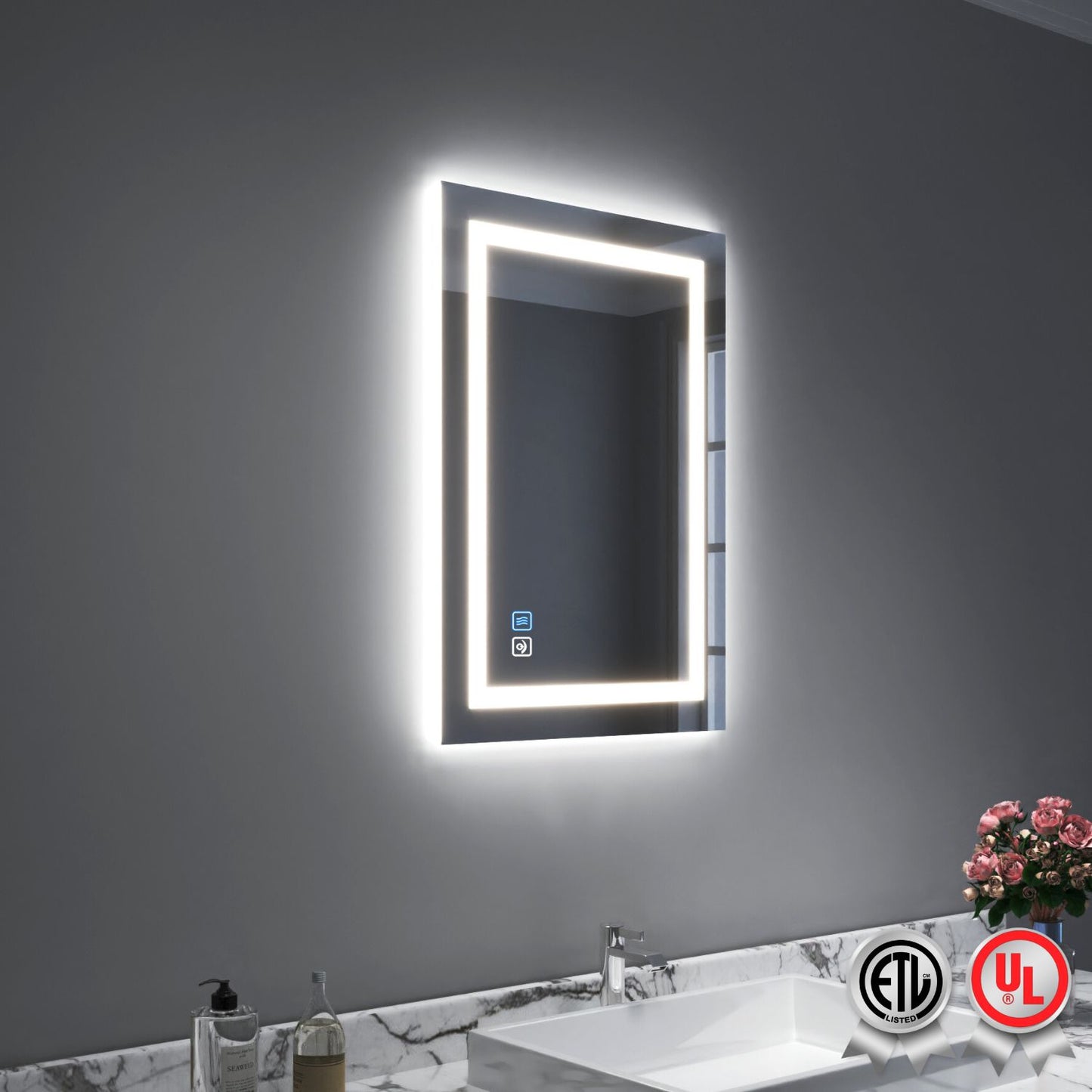 Waterpar® 20 in. W x 28 in. H LED Rectangular Frameless Anti-Fog Bathroom Mirror Front & Backlit