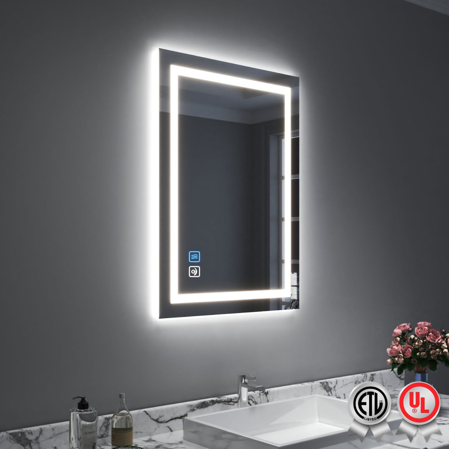 Waterpar® 24 in. W x 32 in. H Rectangular Frameless Wall Bathroom Vanity Mirror with Backlit and Front Light