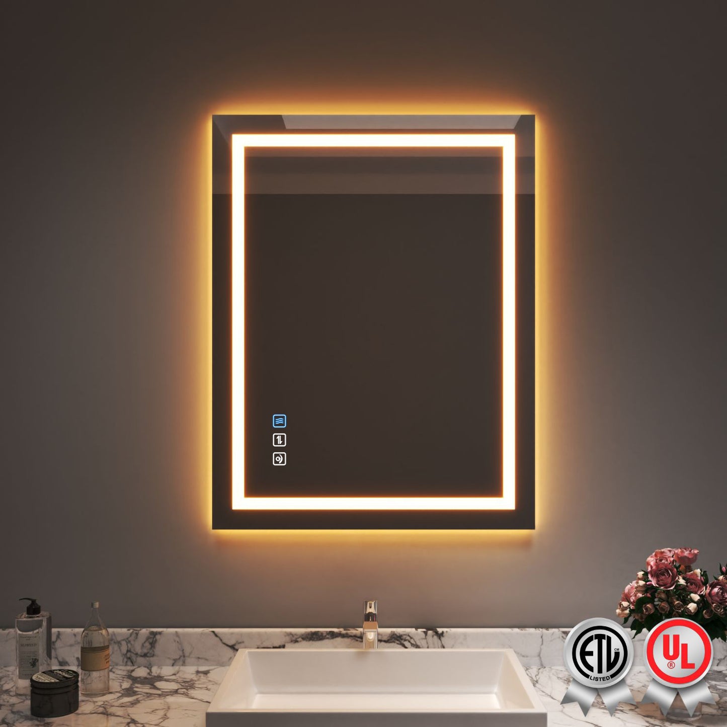 Waterpar® 36 in. W x 28 in. H Rectangular Frameless Wall Bathroom Vanity Mirror with Backlit and Front Light