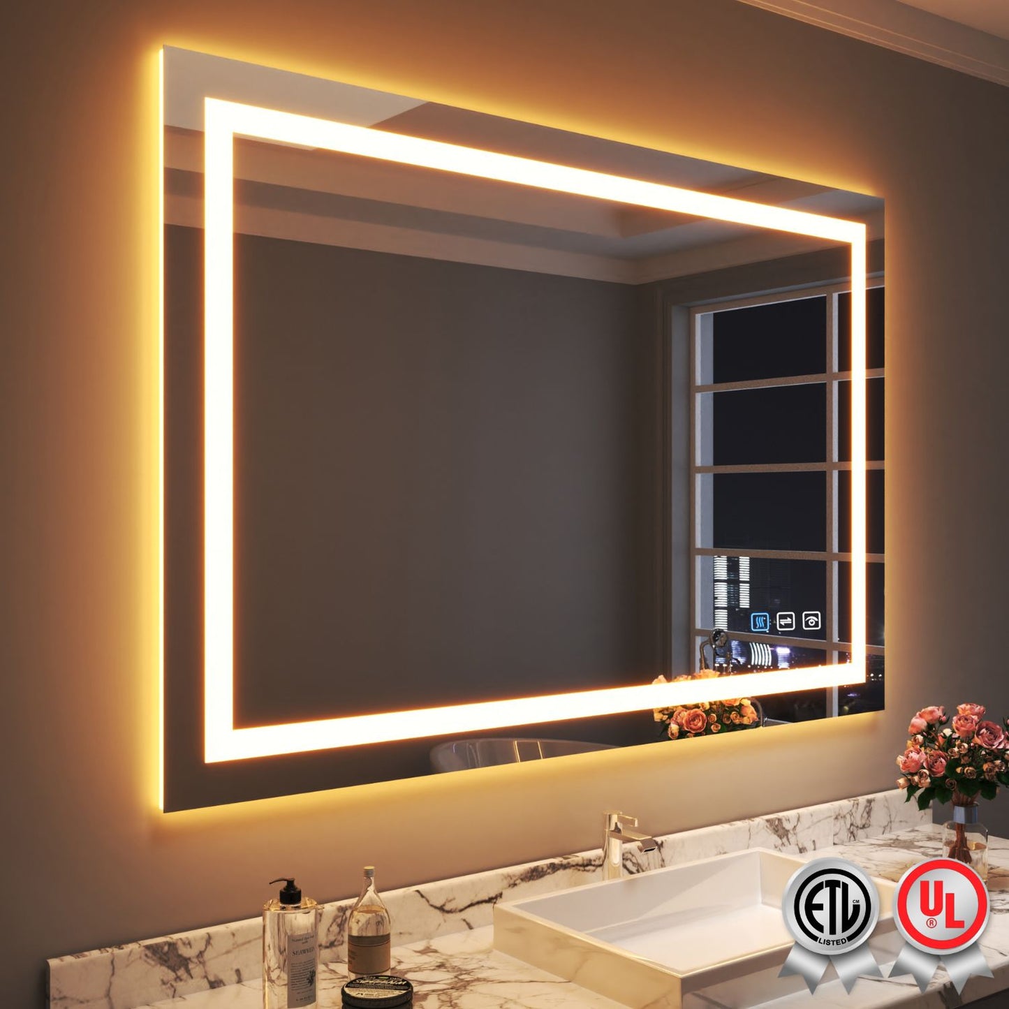 Waterpar® 60 in. W x 40 in. H Rectangular Frameless Wall Bathroom Vanity Mirror with Backlit and Front Light