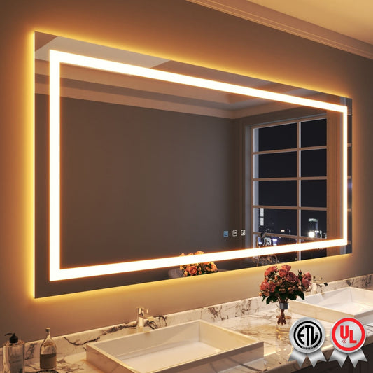 Waterpar®  84 in. W x 40 in. H Rectangular Frameless Wall Bathroom Vanity Mirror with Backlit and Front Light