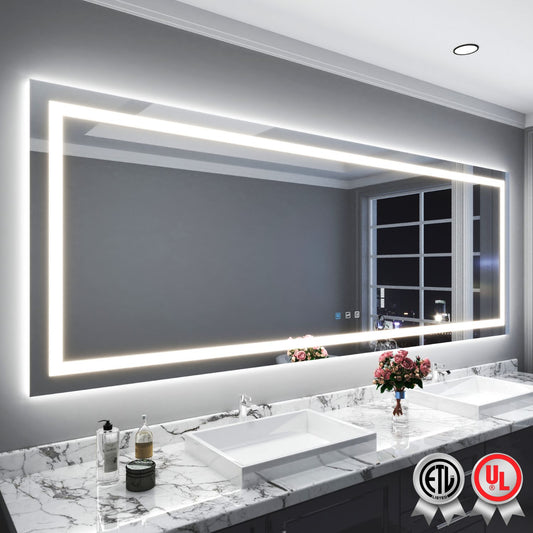 Waterpar® 110 in. W x 40 in. H Rectangular Frameless Wall Bathroom Vanity Mirror with Backlit and Front Light