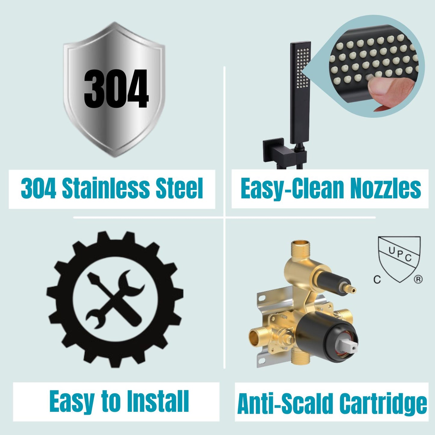 Waterpar®  1-Spray Square Shower System Wall Hand Shower Head and Tub Faucet in Matte Black (Valve Included)