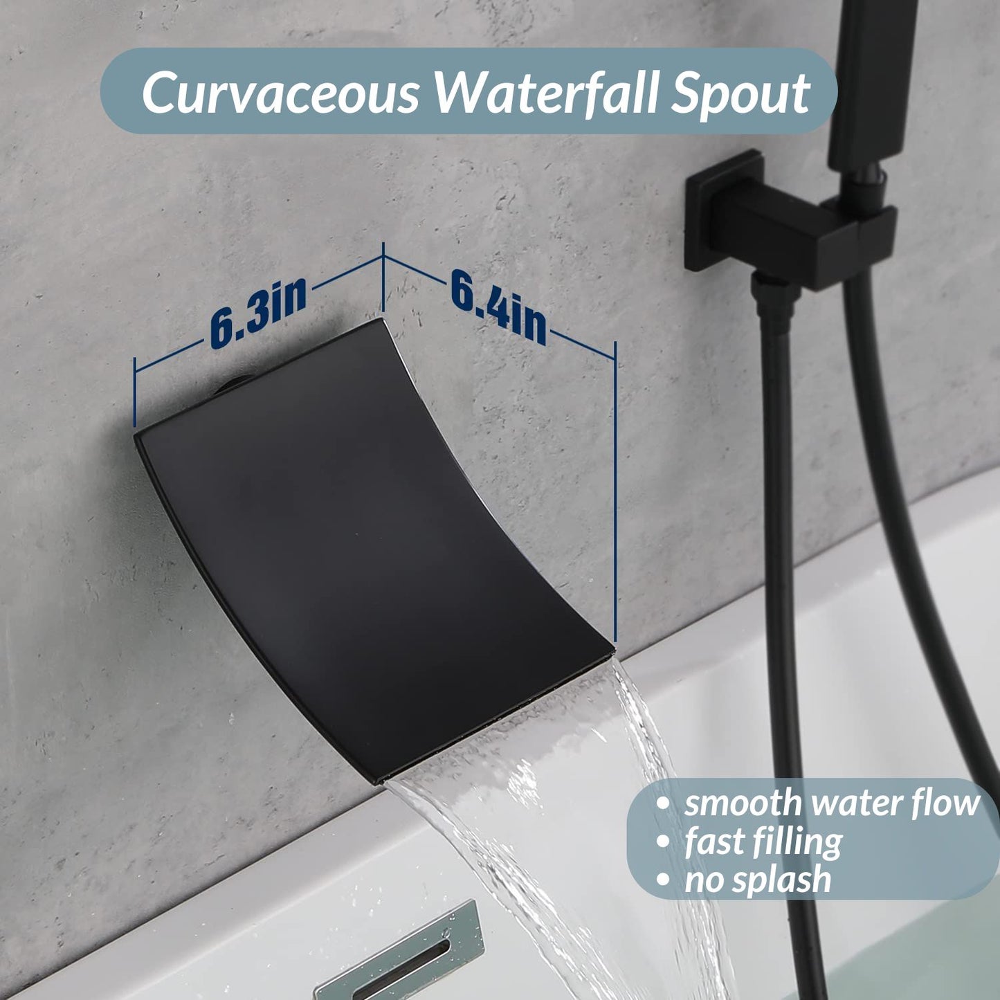Waterpar®  1-Spray Square Shower System Wall Hand Shower Head and Tub Faucet in Matte Black (Valve Included)