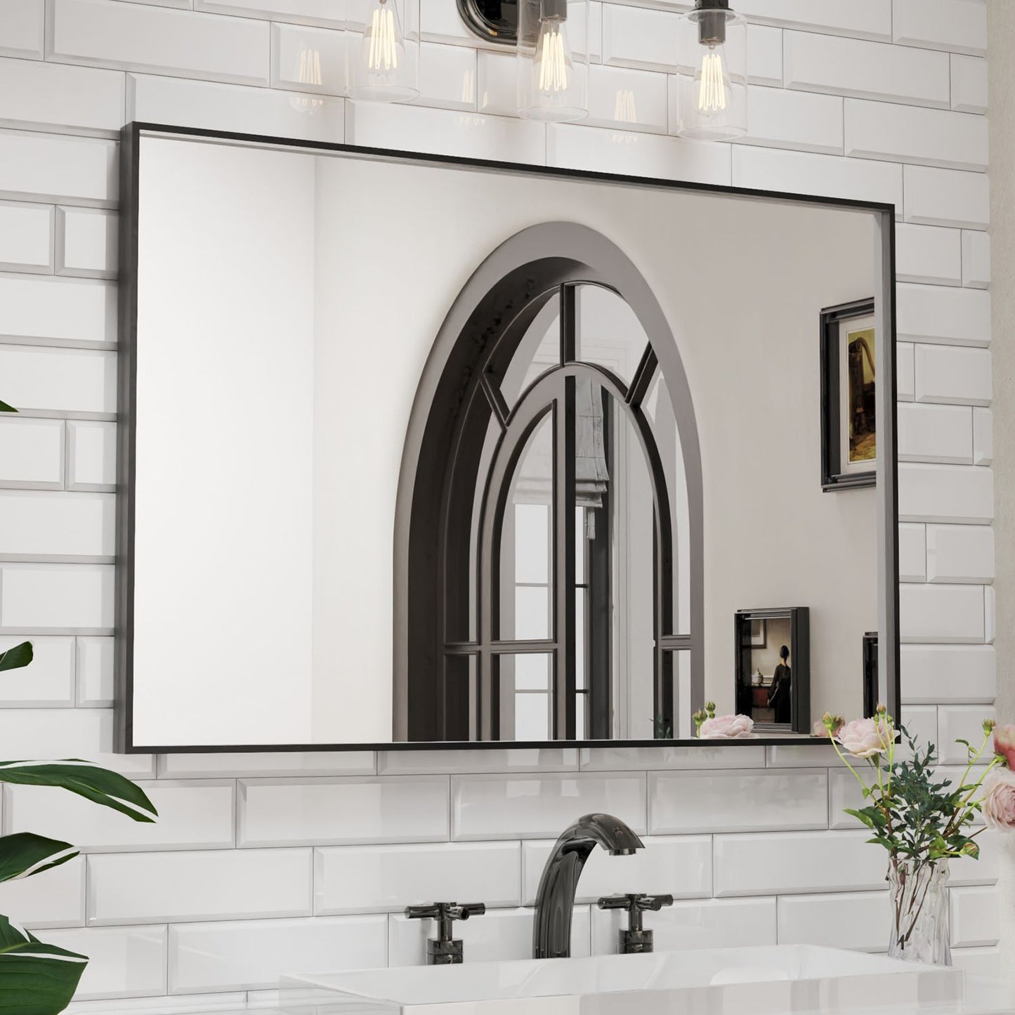 Waterpar® 48 in. W x 32 in. H Rectangular Aluminum Framed Wall Bathroom Vanity Mirror