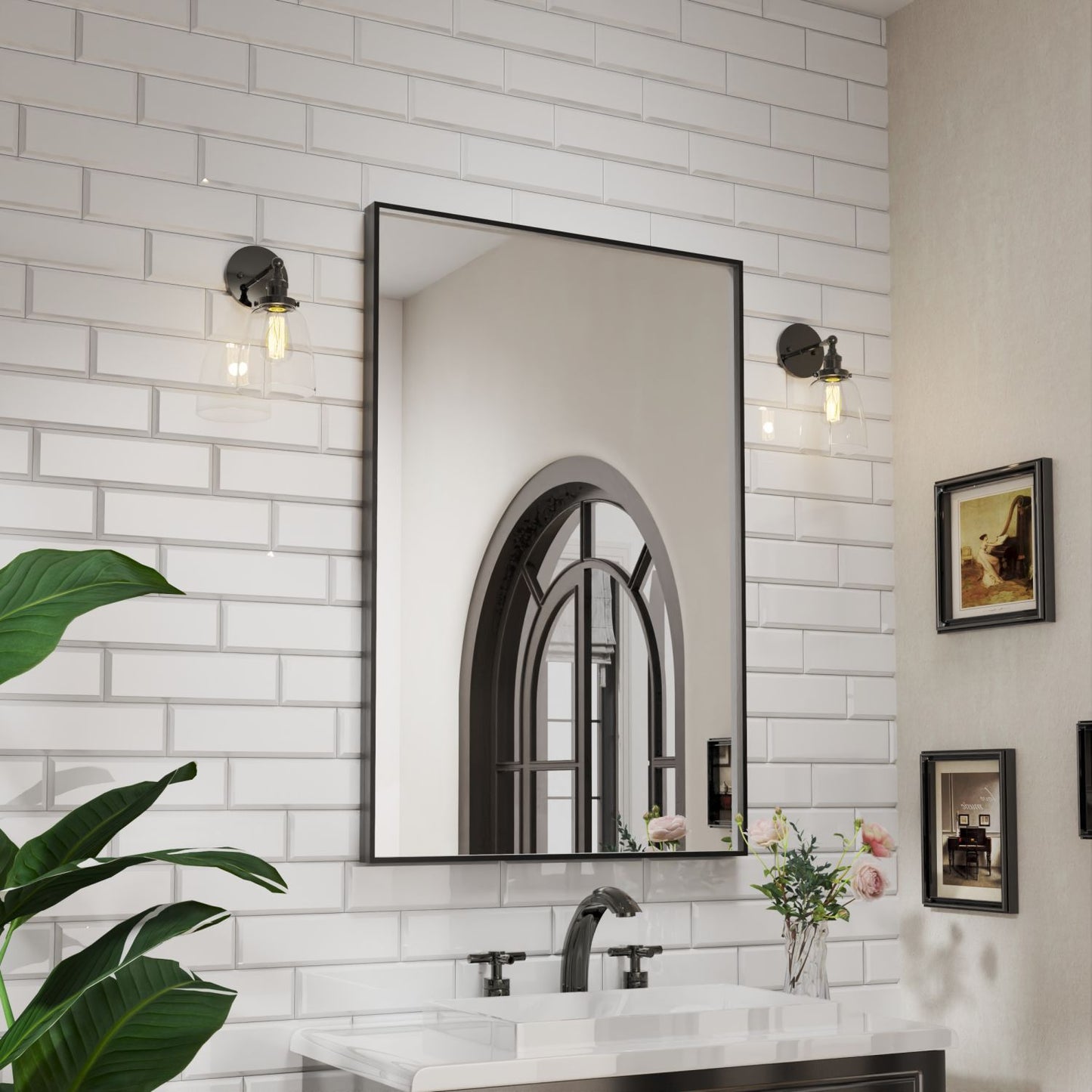 Waterpar® 48 in. W x 32 in. H Rectangular Aluminum Framed Wall Bathroom Vanity Mirror