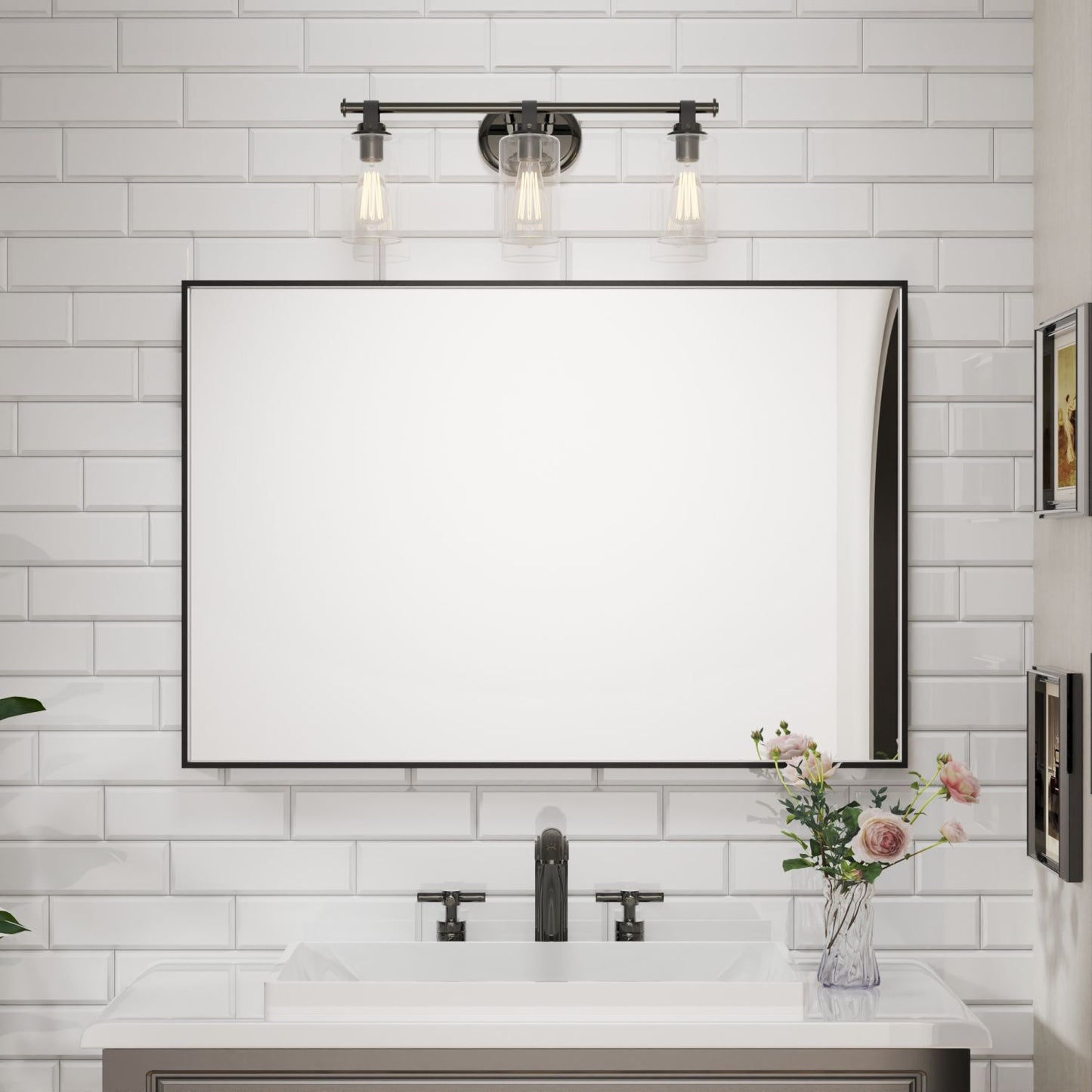 Waterpar® 48 in. W x 32 in. H Rectangular Aluminum Framed Wall Bathroom Vanity Mirror