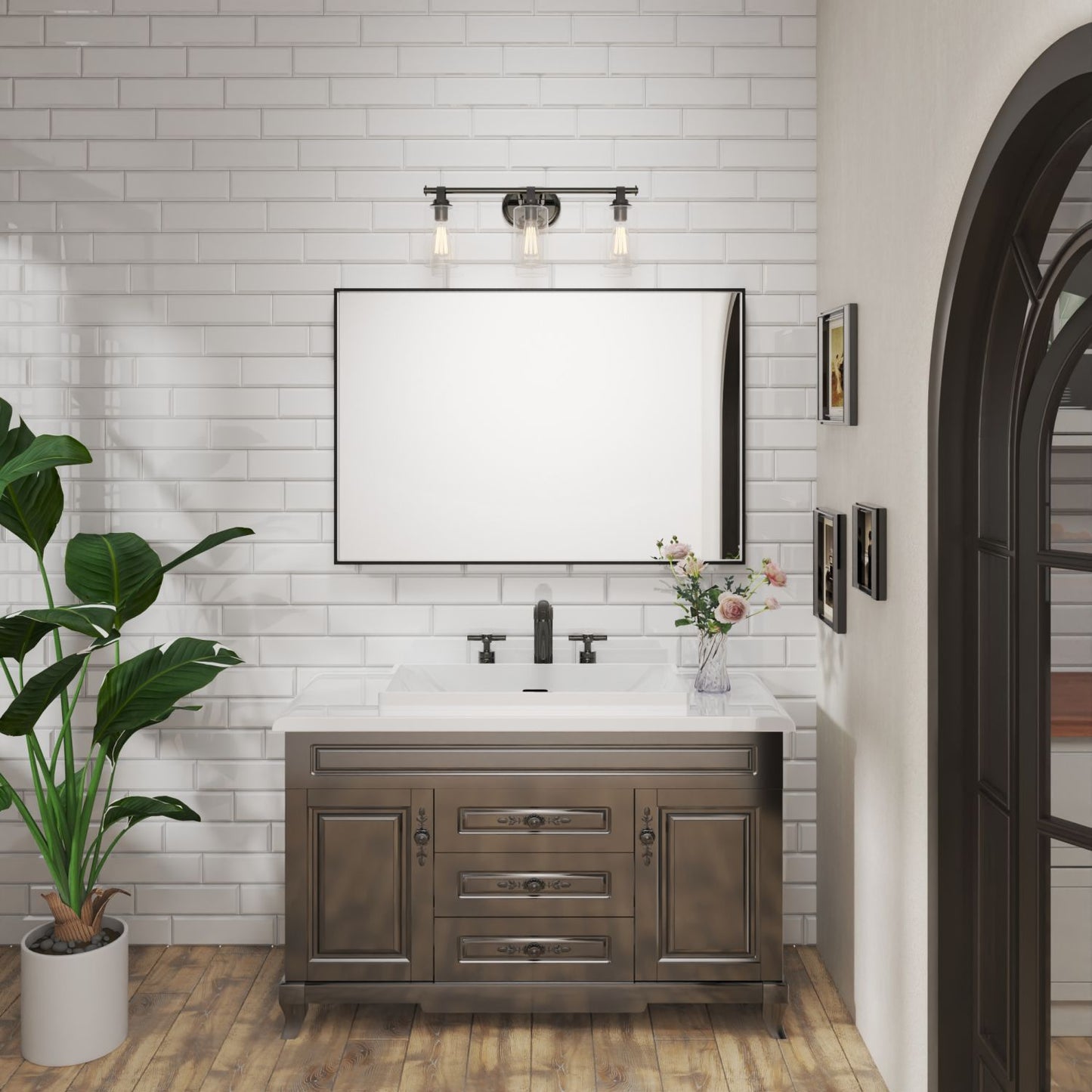 Waterpar® 48 in. W x 32 in. H Rectangular Aluminum Framed Wall Bathroom Vanity Mirror