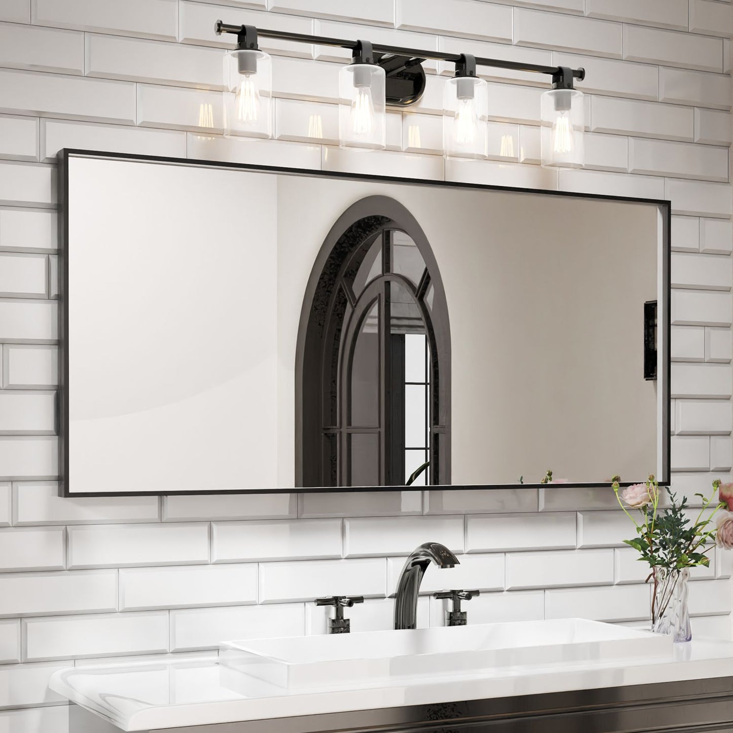 Waterpar® 60 in. W x 28 in. H Rectangular Aluminum Framed Wall Bathroom Vanity Mirror