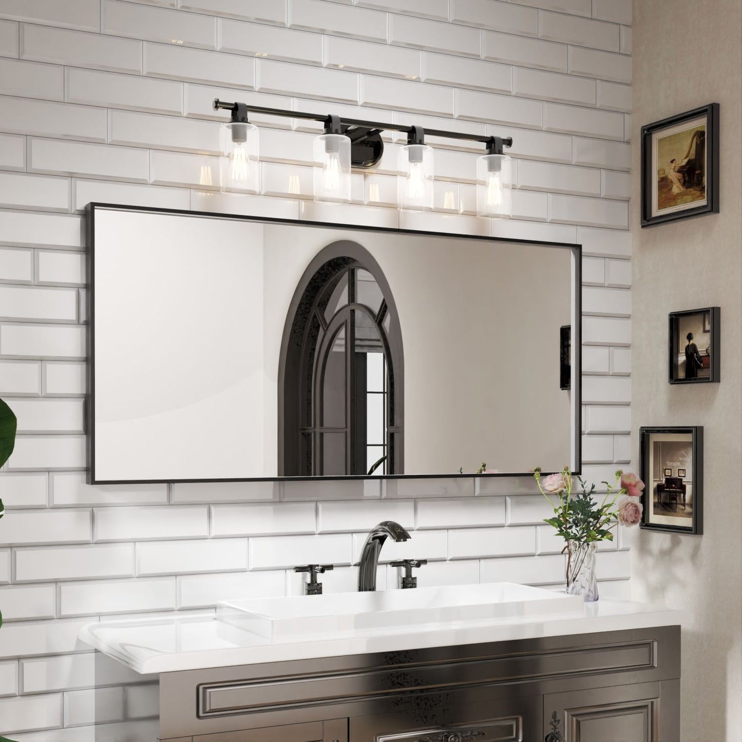 Waterpar® 60 in. W x 28 in. H Rectangular Aluminum Framed Wall Bathroom Vanity Mirror