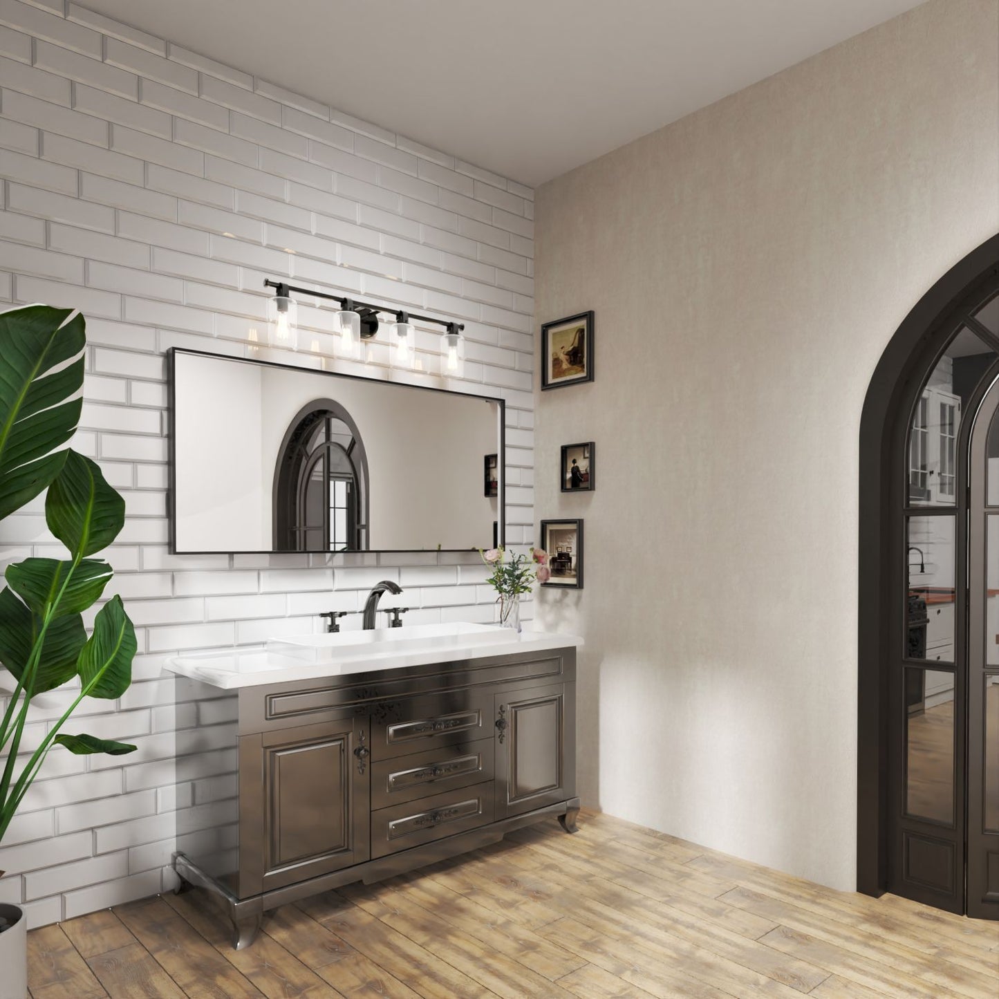 Waterpar® 60 in. W x 28 in. H Rectangular Aluminum Framed Wall Bathroom Vanity Mirror