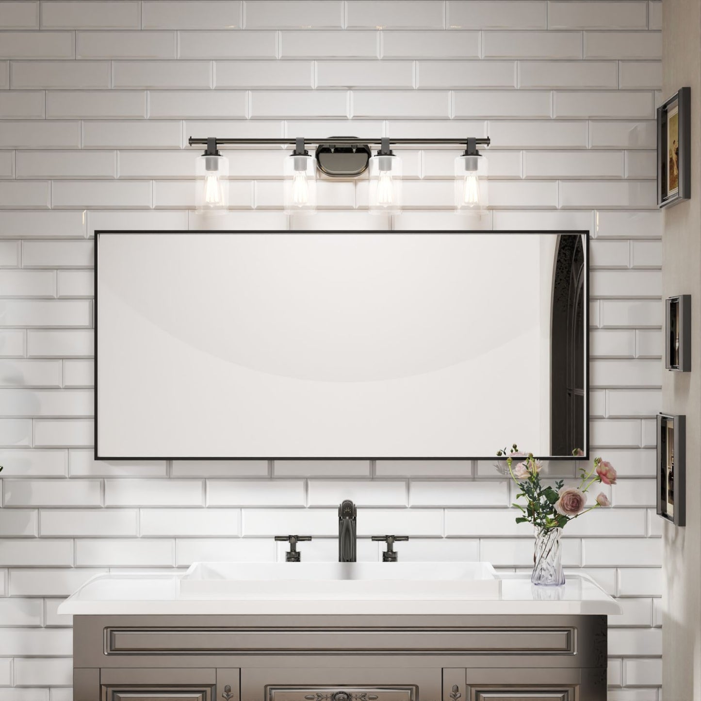 Waterpar® 60 in. W x 28 in. H Rectangular Aluminum Framed Wall Bathroom Vanity Mirror