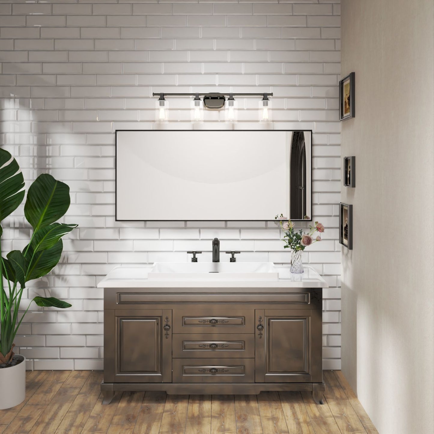 Waterpar® 60 in. W x 28 in. H Rectangular Aluminum Framed Wall Bathroom Vanity Mirror