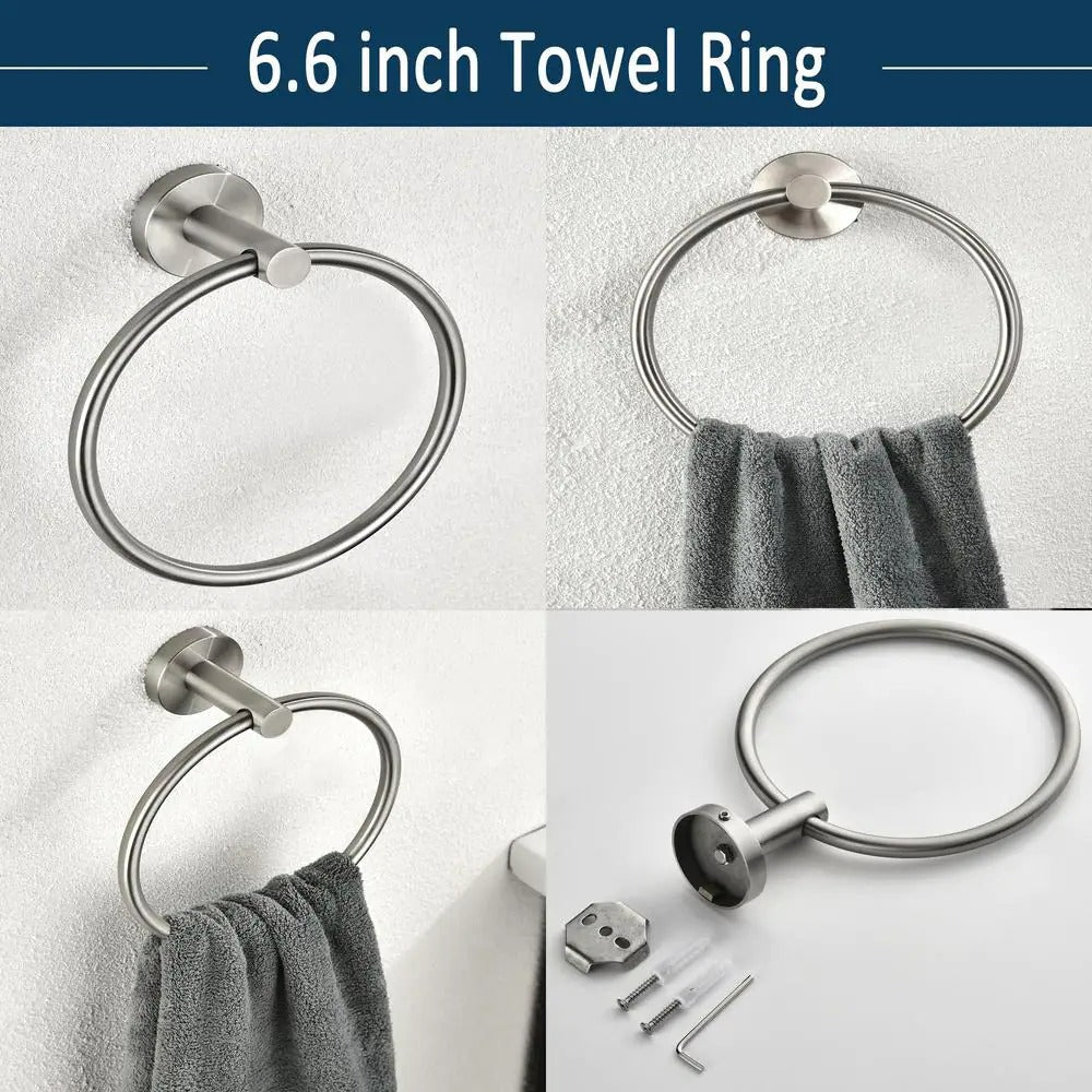 Waterpar®6-Piece Bath Hardware Set, Towel Bar, Toilet Paper Holder, Towel Hook in Brushed Nickel