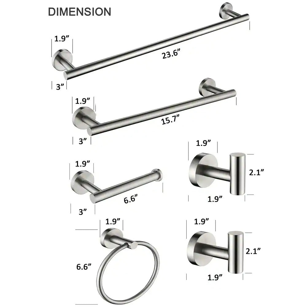 Waterpar®6-Piece Bath Hardware Set, Towel Bar, Toilet Paper Holder, Towel Hook in Brushed Nickel