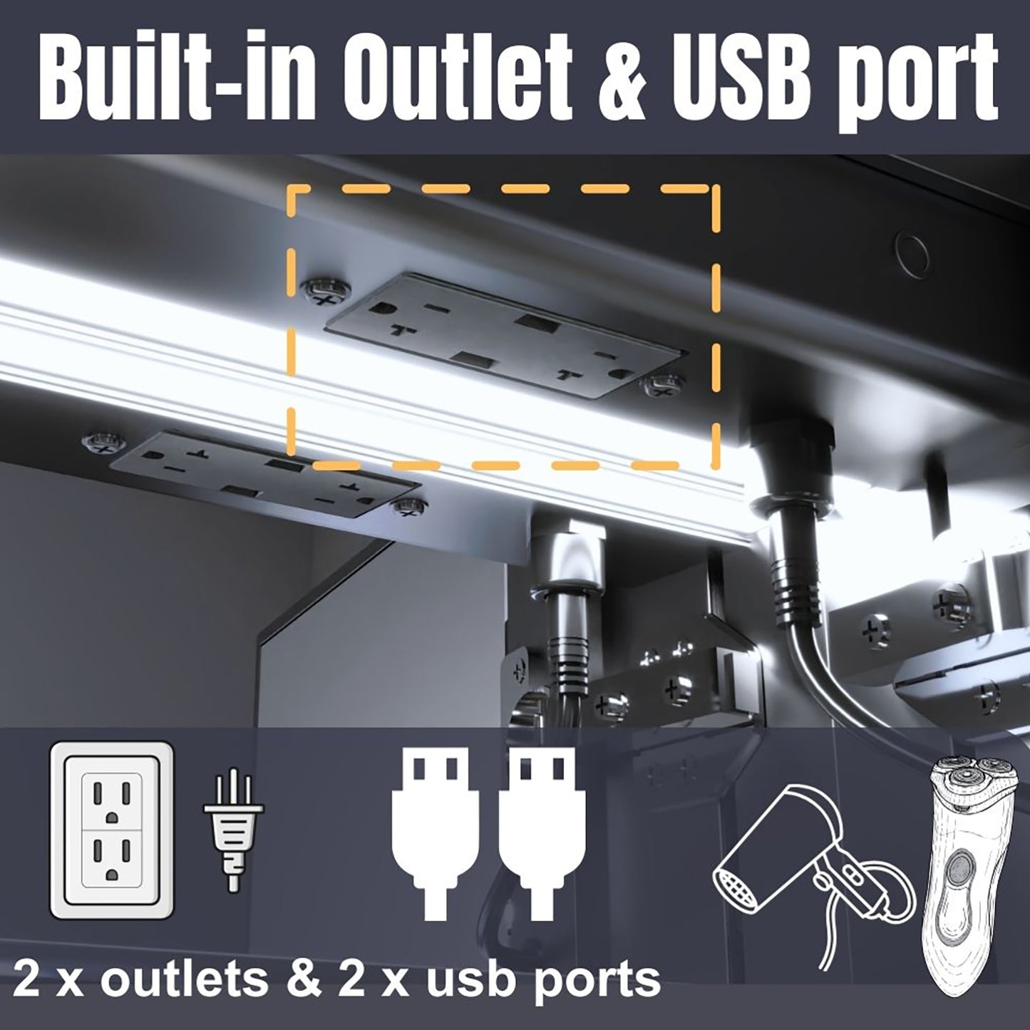 Waterpar® 24 in. W x 36 in. H Rectangular LED Aluminum Recessed/Surface Mount Medicine Cabinet with Mirror