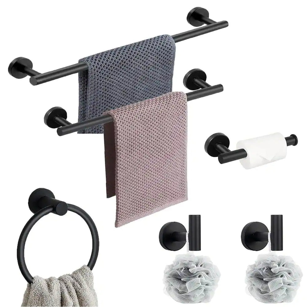 Waterpar®6-Piece Bath Hardware Set, Towel Bar, Toilet Paper Holder, Towel Hook in Matte Black