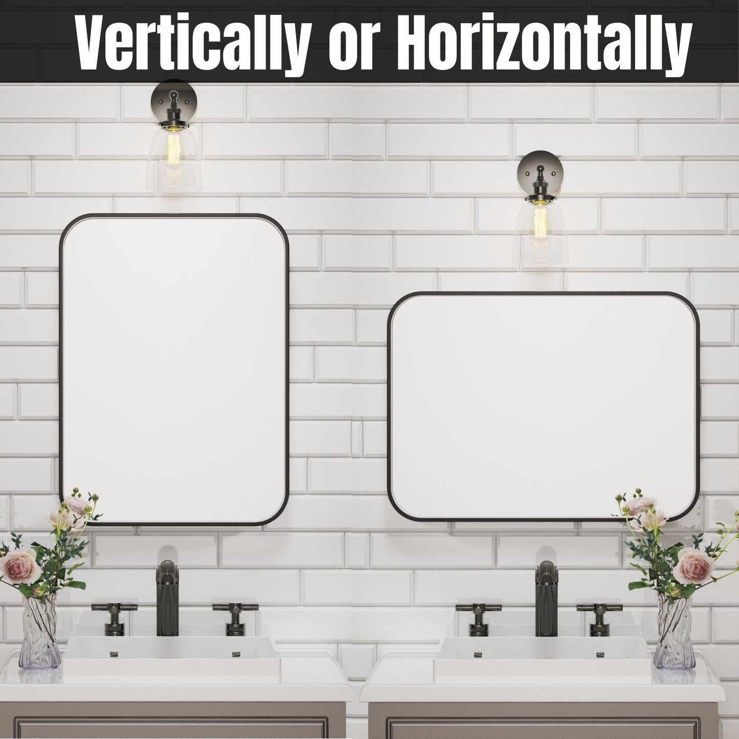 Waterpar® 36 in. W x 24 in. H Rectangular Aluminum Framed Wall Bathroom Vanity Mirror