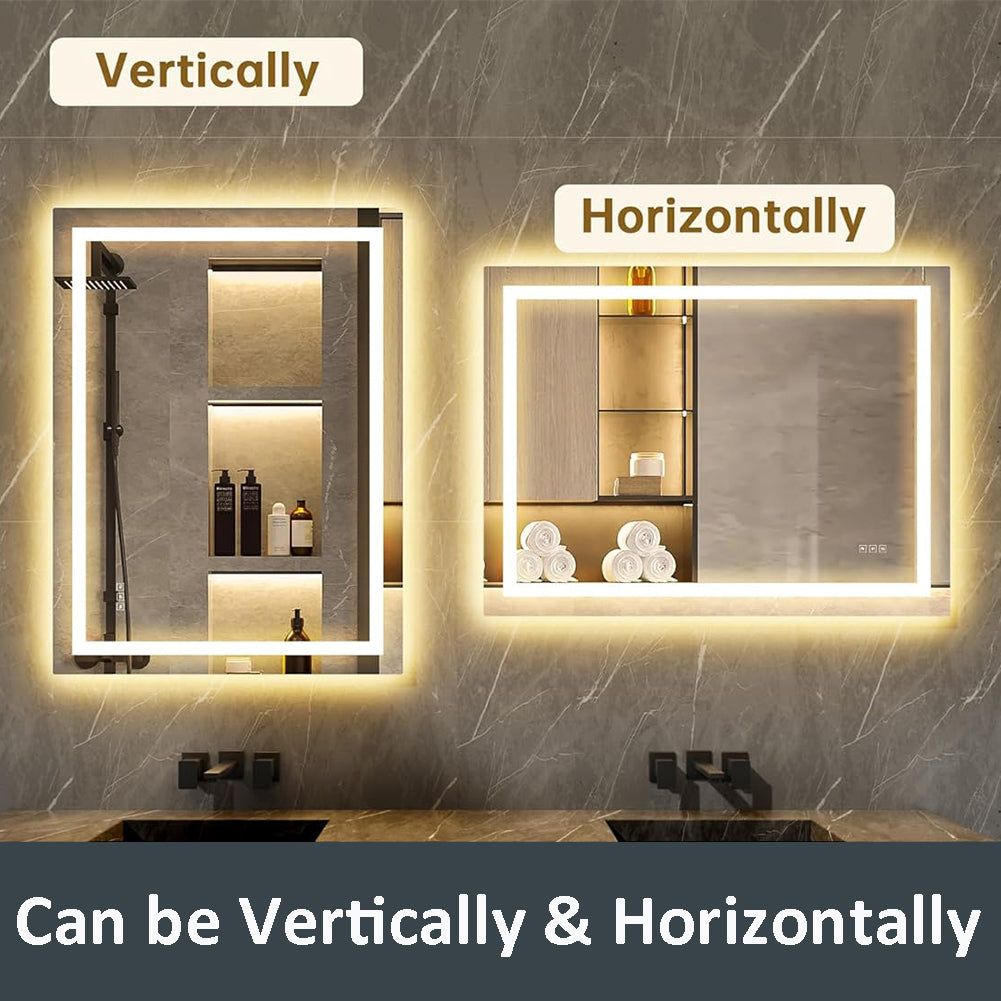 Waterpar® 44 in. W x 36 in. H LED Rectangular Frameless Anti-Fog Bathroom Mirror Front Light & Backlit