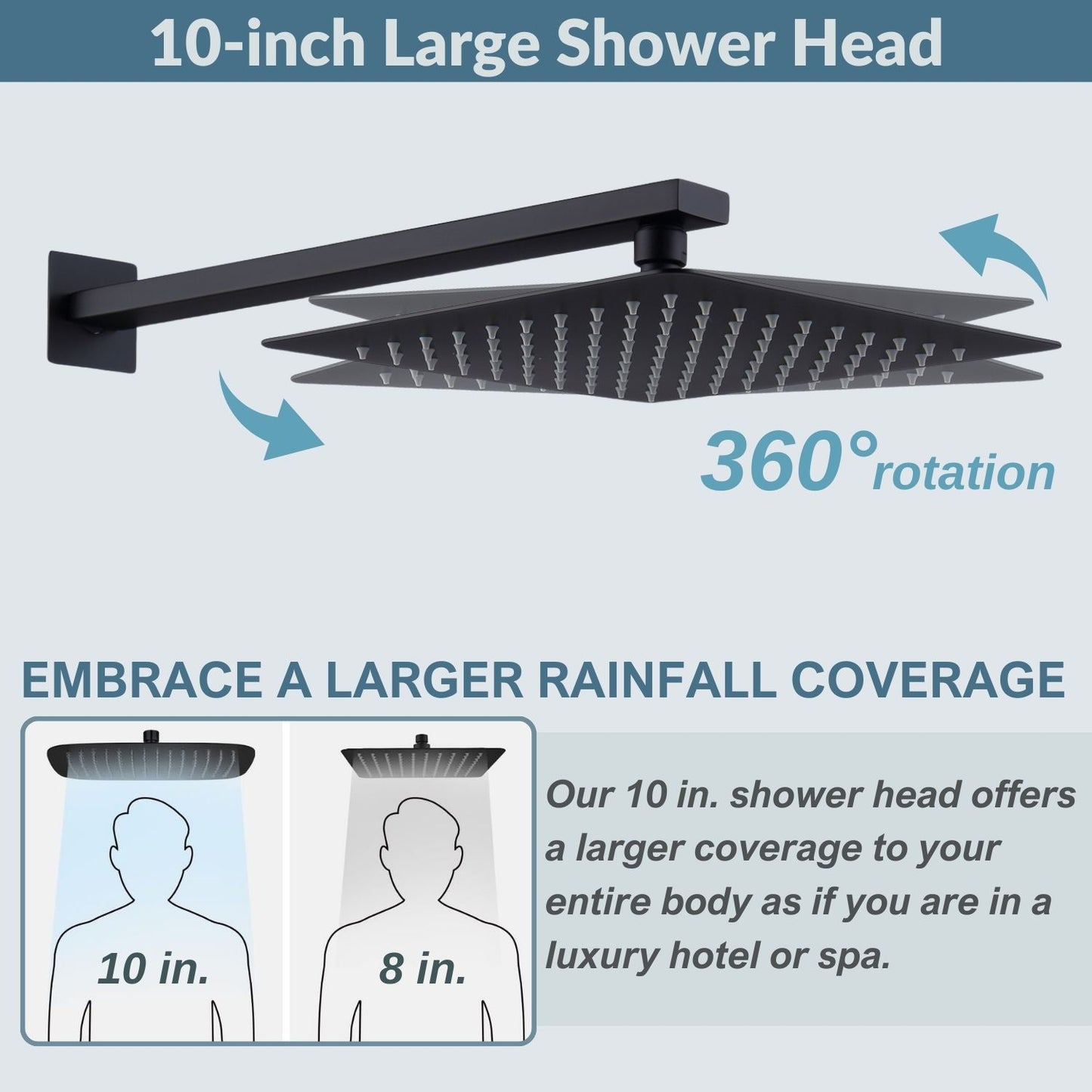 1-spray 10 in. Ceiling Mount Dual Shower Head with Wall Mount Arm Fixed and Handheld Shower Head 2.5 GPM in Black