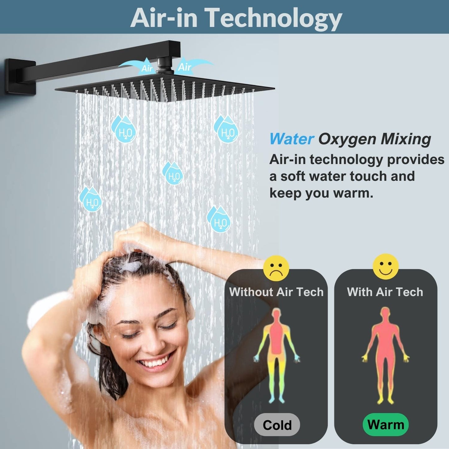 1-spray 10 in. Ceiling Mount Dual Shower Head with Wall Mount Arm Fixed and Handheld Shower Head 2.5 GPM in Black