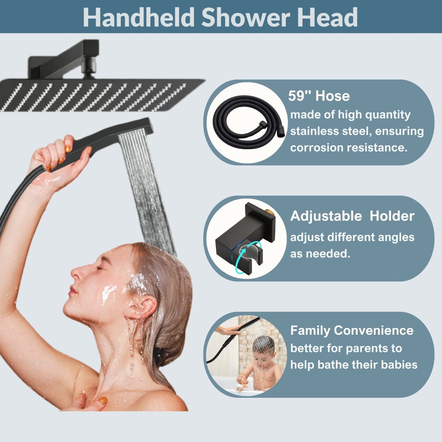 1-spray 10 in. Ceiling Mount Dual Shower Head with Wall Mount Arm Fixed and Handheld Shower Head 2.5 GPM in Black