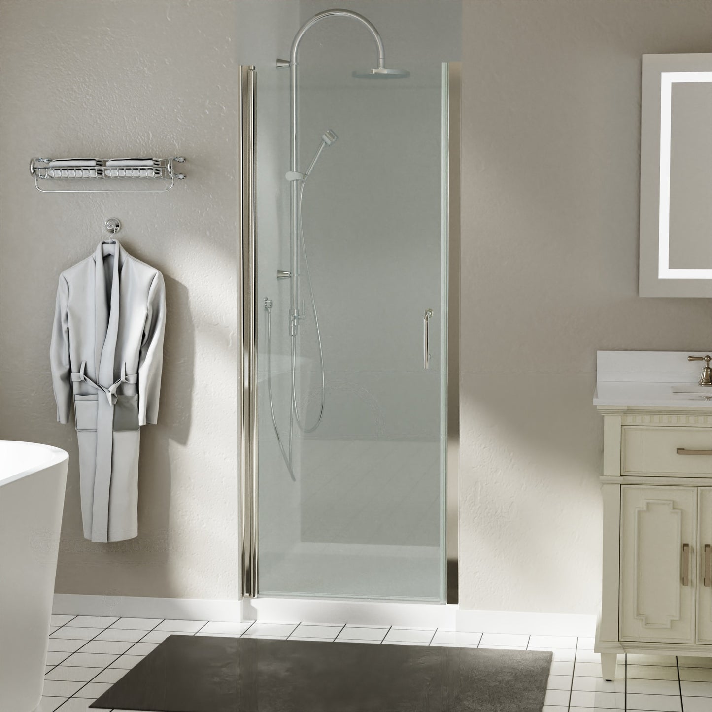 Waterpar® Pivot Swing Minimalist Frameless Shower Door Brushed Nickel Clear Glass
