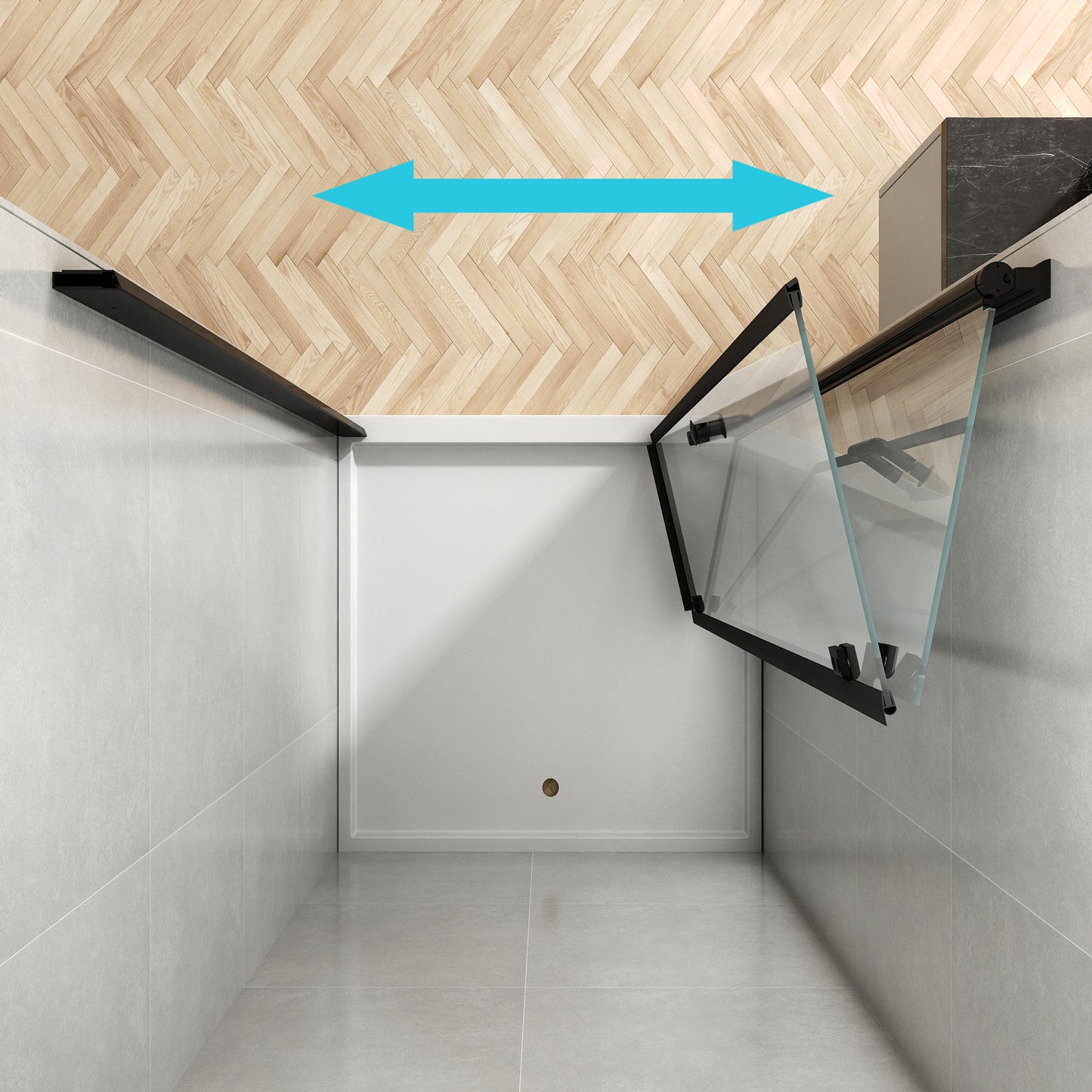 Waterpar® Bi-Fold Minimalist Frameless Shower Door Matte Black Clear Glass