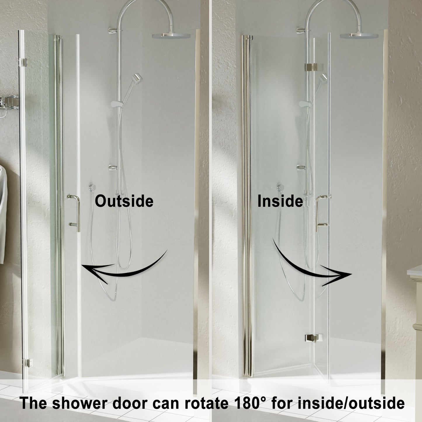 Waterpar® Bi-Fold Minimalist Frameless Shower Door Brushed Nickel Clear Glass