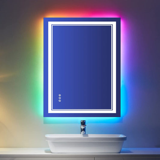 Waterpar® 20x28 in. Led Rectangular RGB Anti-Fog Bathroom Mirror Front & Backlit