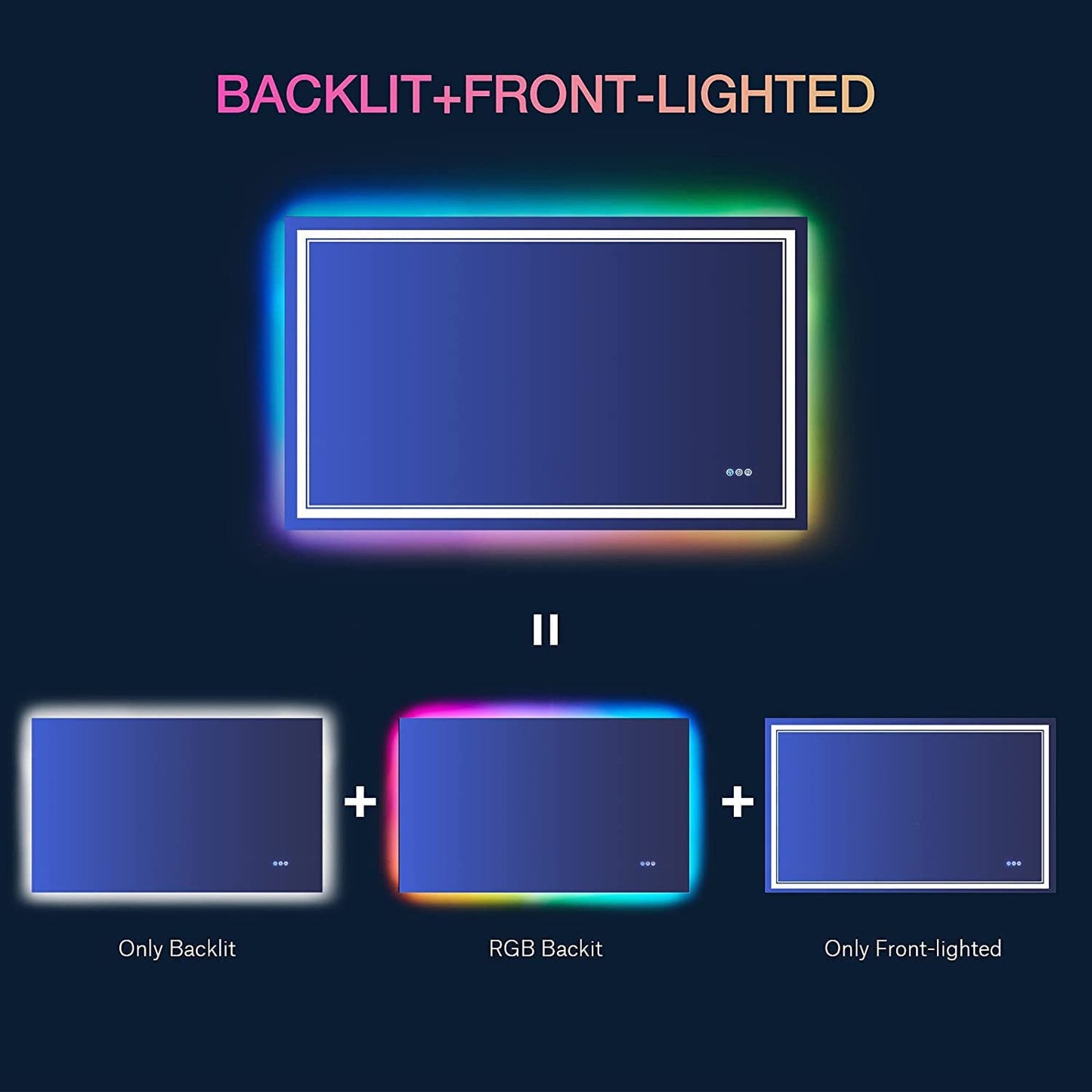 Waterpar® 32x40 in. Led Rectangular RGB Anti-Fog Bathroom Mirror Front & Backlit