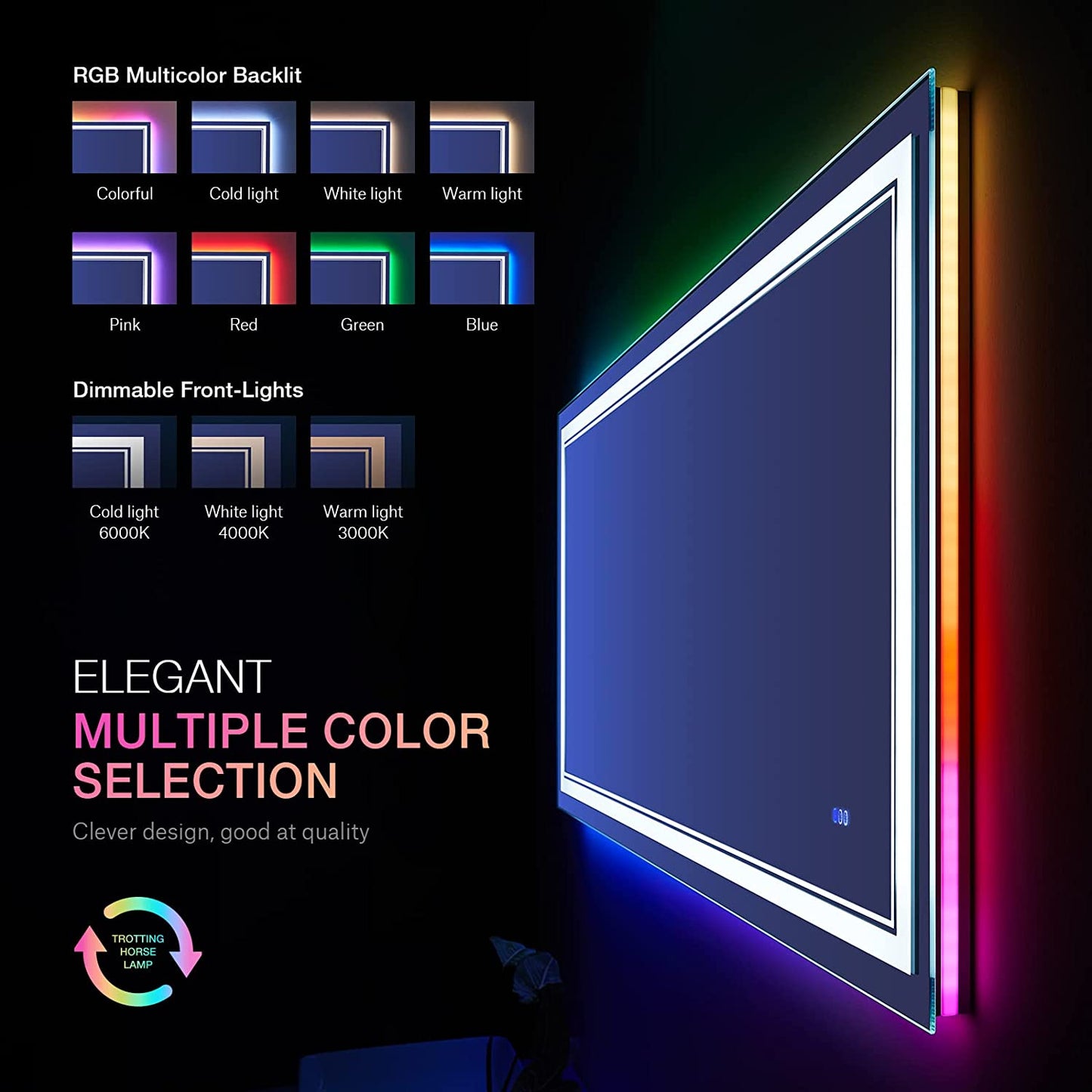 Waterpar® 32x40 in. Led Rectangular RGB Anti-Fog Bathroom Mirror Front & Backlit