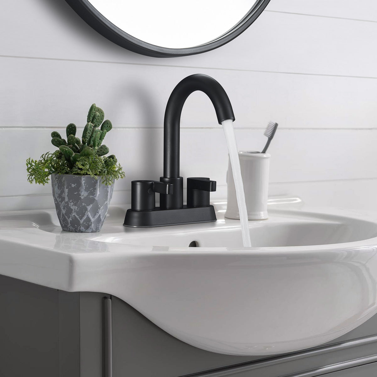 Waterpar® 4 in. Centerset Double Handle Bathroom Faucet with Supply Hose and Pop-up Drain