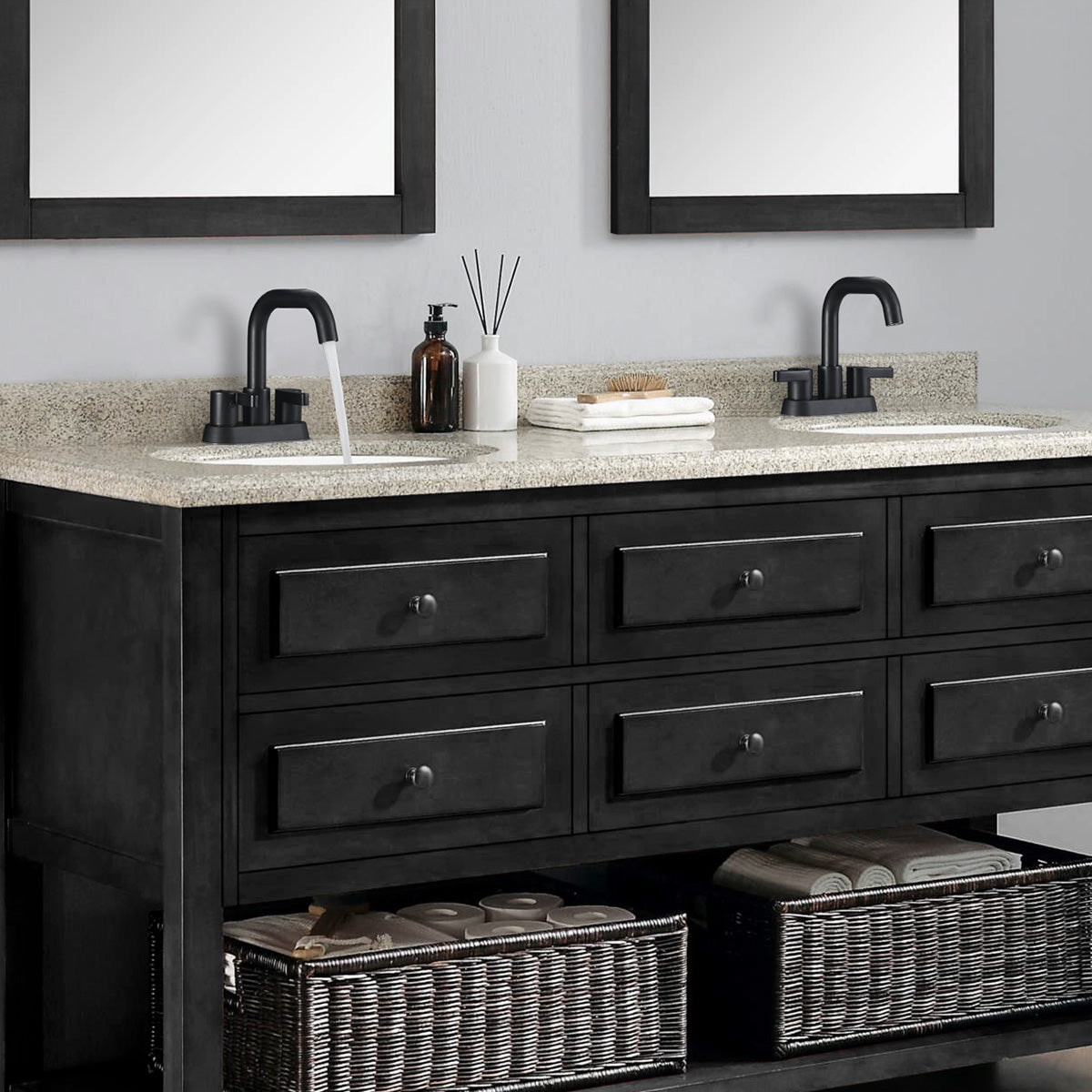 Waterpar® 4 in. Centerset Double Handle Bathroom Faucet with Pop-up Drain and ‎Supply Hose