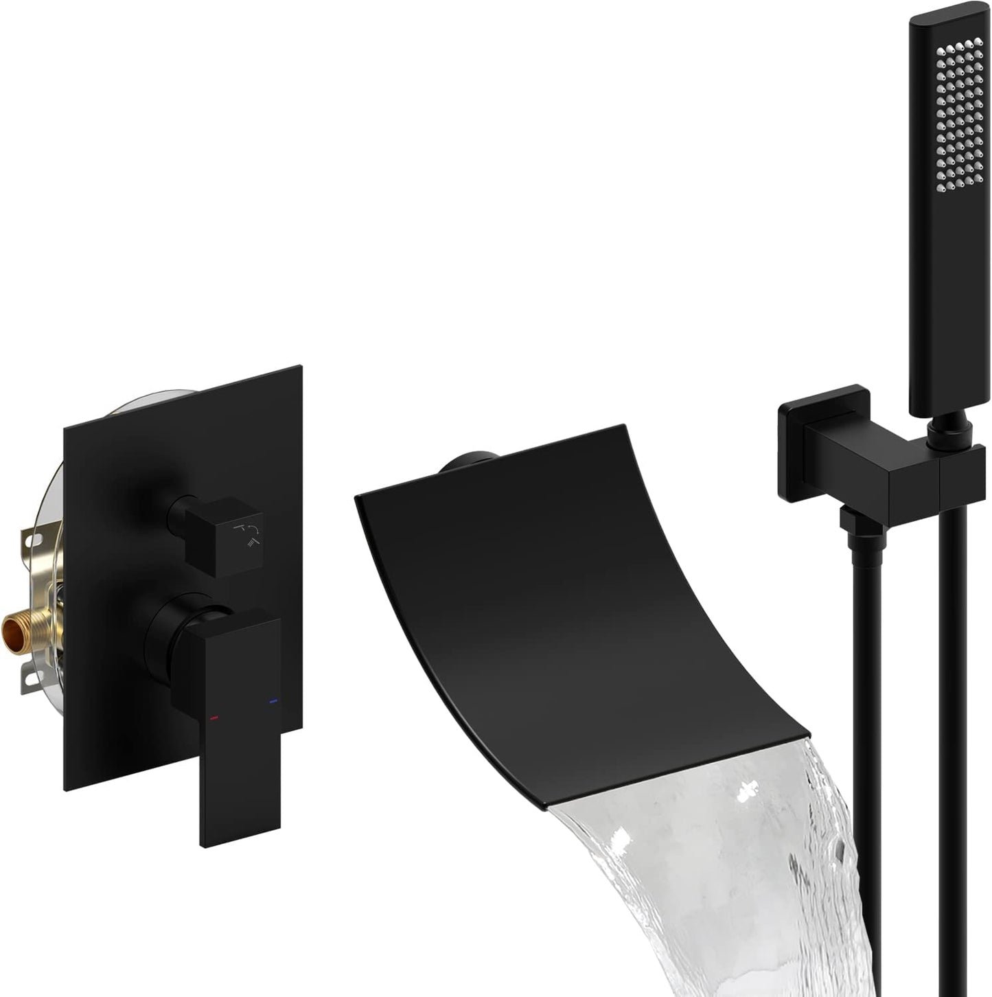 Waterpar®  1-Spray Square Shower System Wall Hand Shower Head and Tub Faucet in Matte Black (Valve Included)