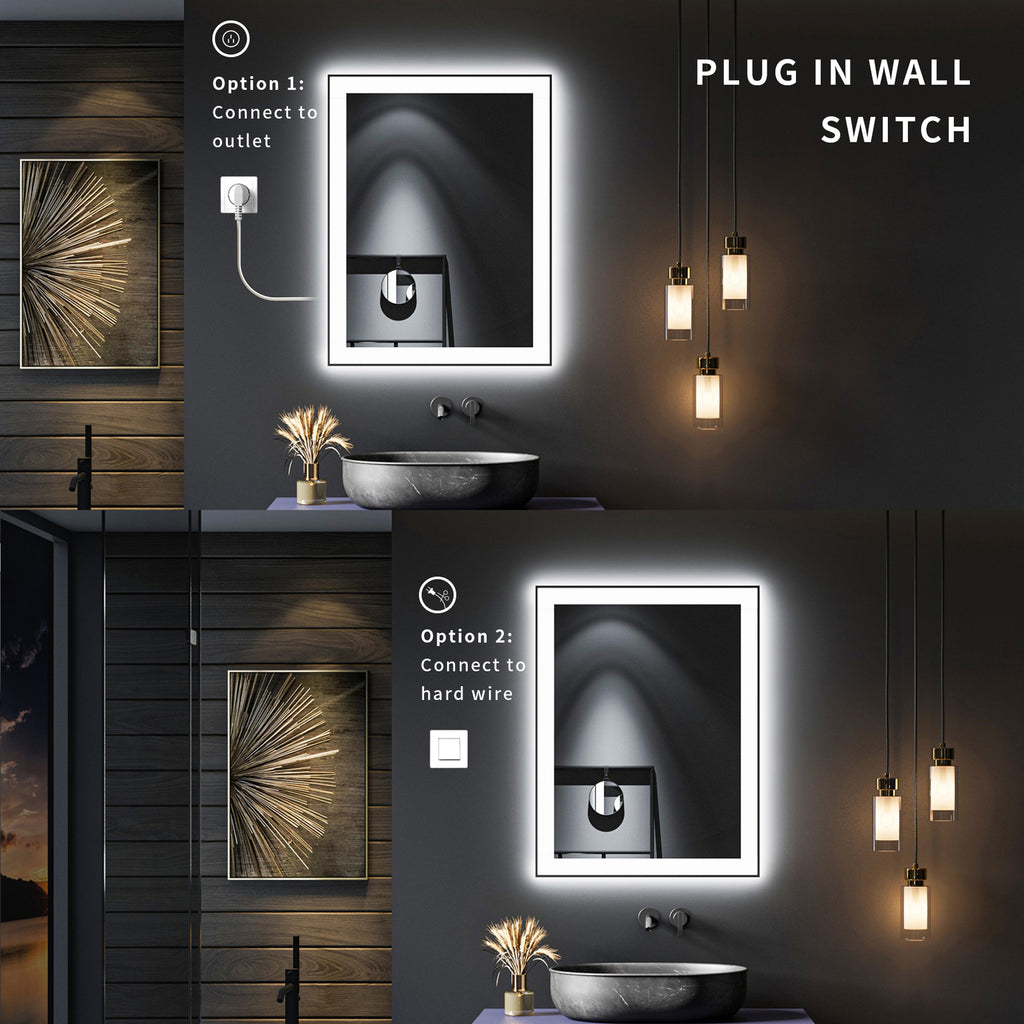 Waterpar® 36 in. W x 36 in. H Rectangular Framed Anti-Fog LED Wall Bathroom Vanity Mirror in Black with Backlit and Front Light