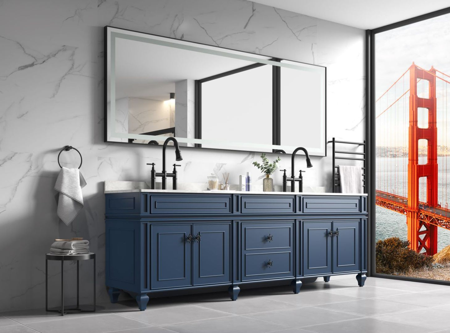 Waterpar® 118 in. W x 36 in. H Rectangular Framed Wall Bathroom Vanity Mirror with Front Light