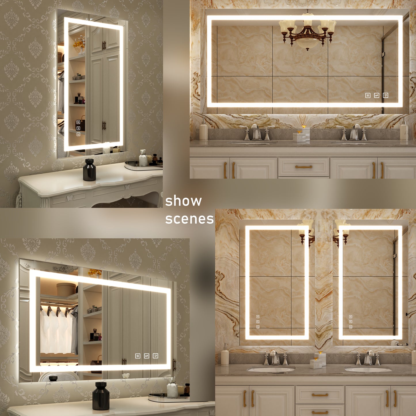 Waterpar® 36 in. W x 28 in. H LED Rectangular Frameless Anti-Fog Wall Bathroom Mirror Front Light