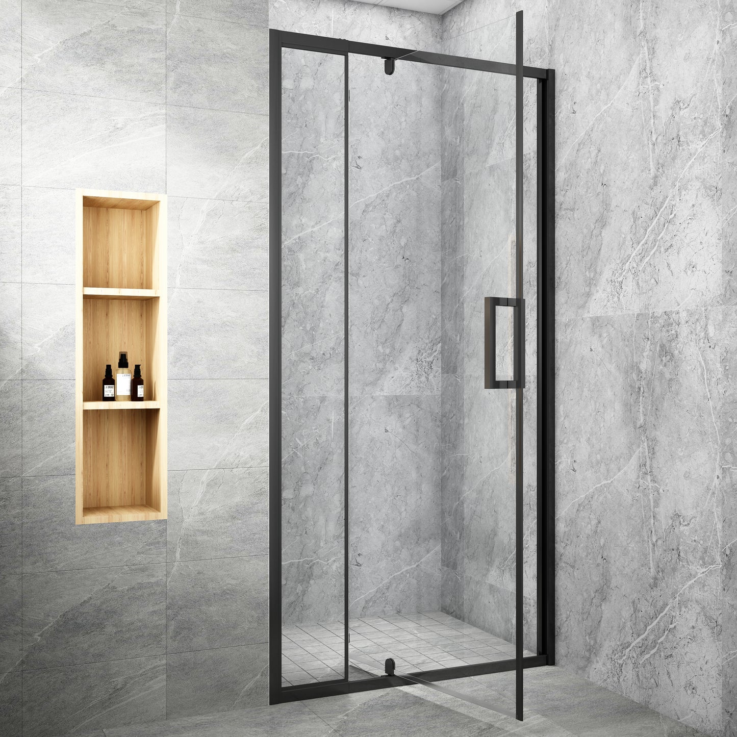 Waterper® 32 in. to 36 in. W x 72 in. H Framed Pivot Shower Door with Clear Glass