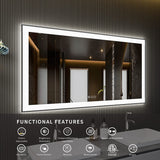 Waterpar® 72 in. W x 36 in. H Rectangular Framed Anti-Fog LED Wall Bathroom Vanity Mirror in Black with Backlit and Front Light