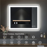 Waterpar® 36 in. W x 36 in. H Rectangular Framed Anti-Fog LED Wall Bathroom Vanity Mirror in Black with Backlit and Front Light
