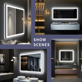 Waterpar® 36 in. W x 36 in. H Rectangular Framed Anti-Fog LED Wall Bathroom Vanity Mirror in Black with Backlit and Front Light