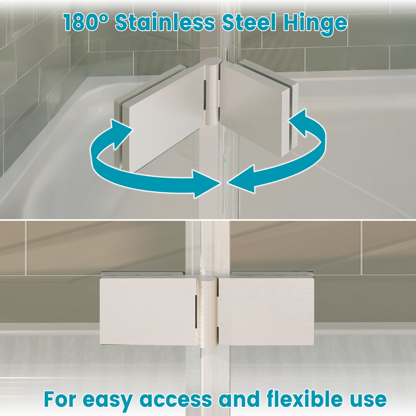 Waterpar® Bi-Fold Minimalist Semi Frameless Shower Door in Brushed Nickel with Clear Glass