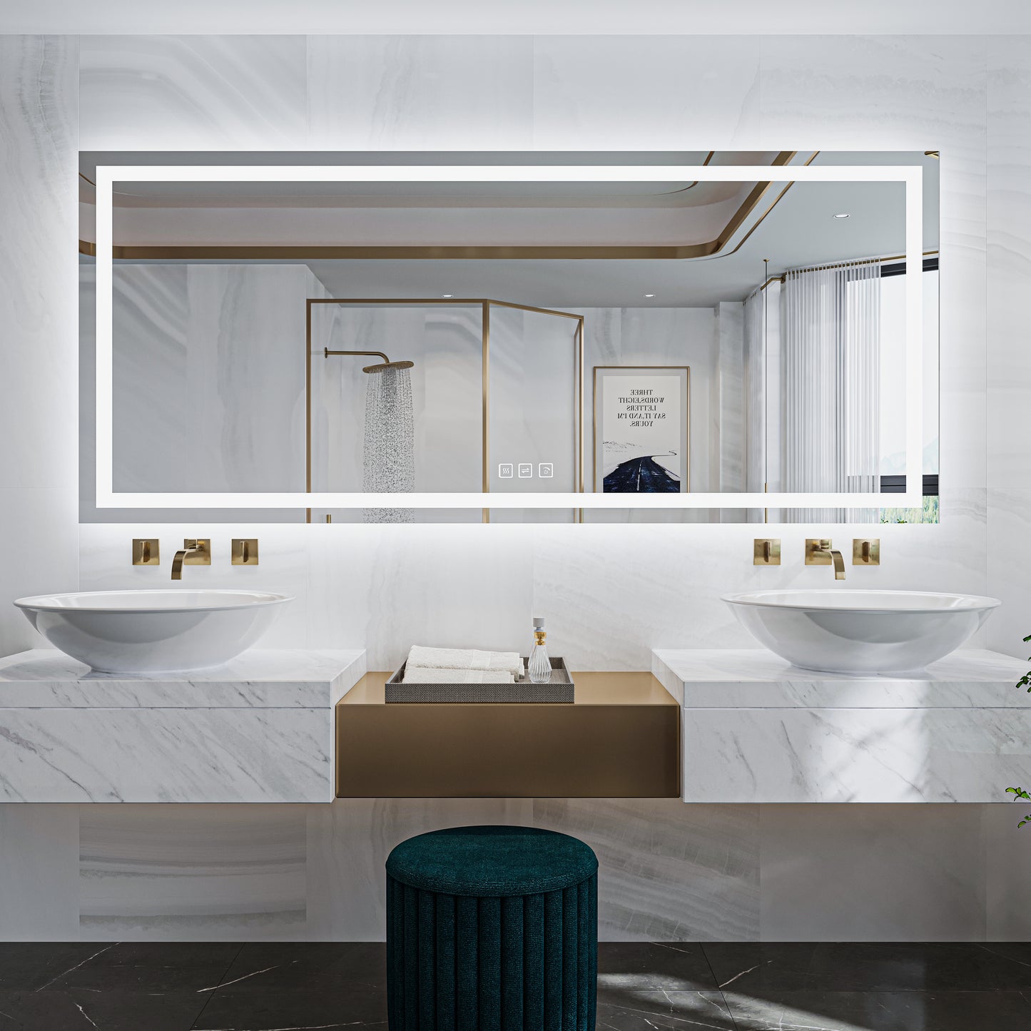 Waterpar® 88 in. W x 38 in. H Rectangular Frameless LED Light Anti-Fog Wall Bathroom Vanity Mirror with Backlit and Front Light