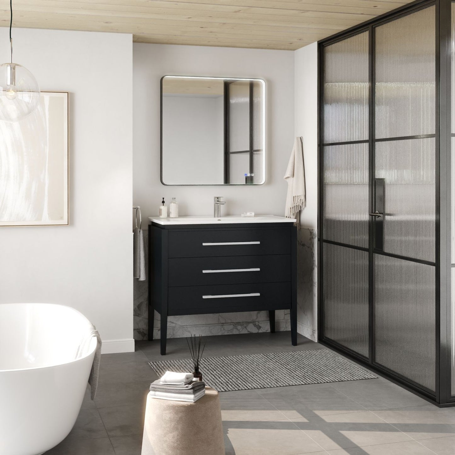 Waterpar® Rectangular Black Framed Anti-Fog LED Wall Bathroom Vanity Mirror with Front Light